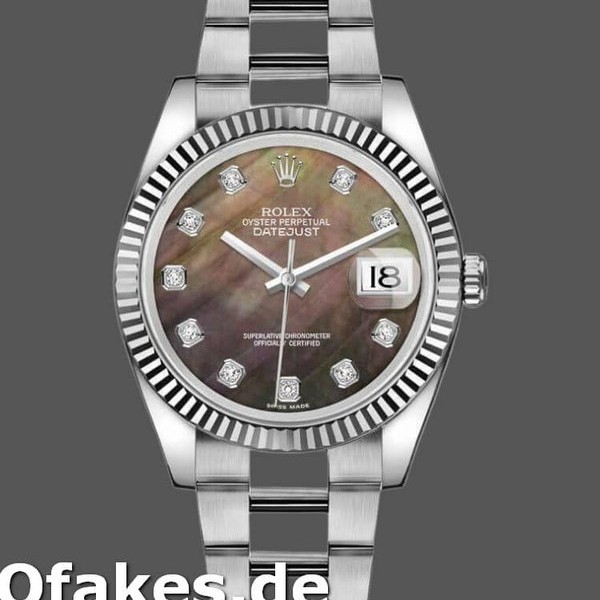 Super Clone Unisex's Rolex Datejust 36mm Unisex-116234-Black MOP-Diamond Dial-Automatic Black MOP Diamond