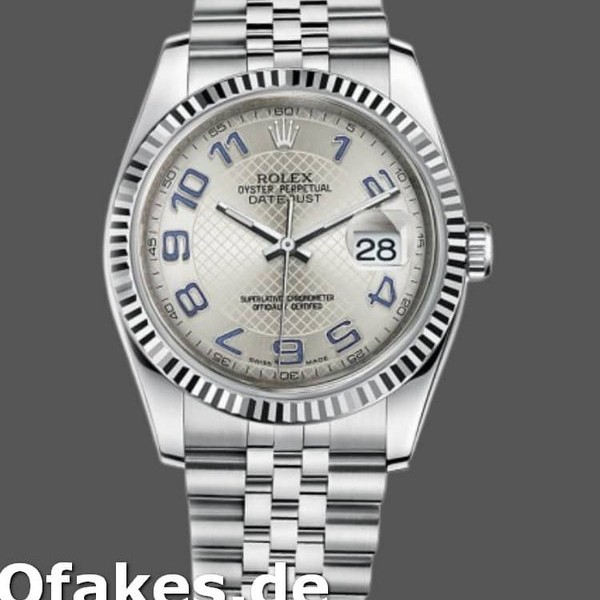 Super Clone Unisex's Rolex Datejust 36mm Unisex-116234-Silver Dial-Blue Arabic Numeral Hour Markers Silver