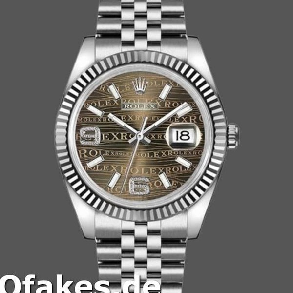Super Clone Unisex's Rolex Datejust 36mm Unisex-116234-Stainless Steel Case-Bronze Dial Waves Bronze Diamonds