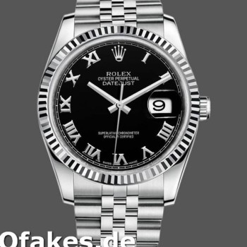 Super Clone Men's Rolex Datejust 36mm Men's-116234-Stainless Steel-Fluted Bezel-Black Roman Dial Black