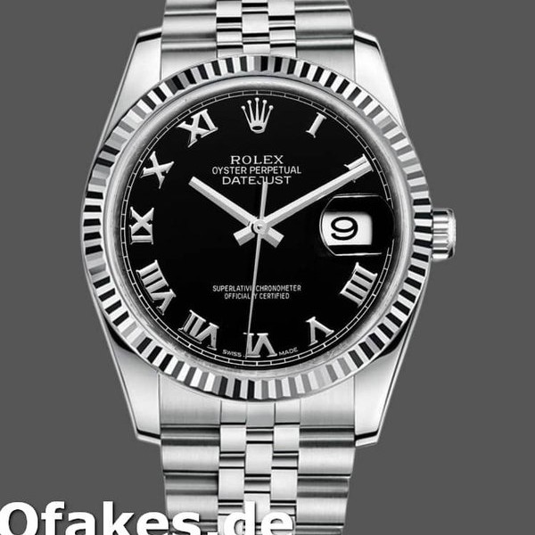Super Clone Men's Rolex Datejust 36mm Men's-116234-Stainless Steel-Fluted Bezel-Black Roman Dial Black