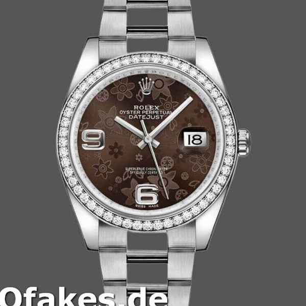 Super Clone Unisex's Rolex Datejust 36mm Unisex-116244-Bronze Floral Arabic Diamond Dial Bronze