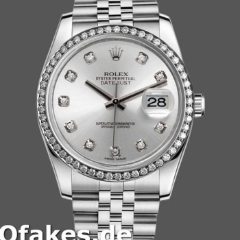 Super Clone Women's Rolex Datejust 36mm Women's-116244-Silver Dial-Diamonds Silver