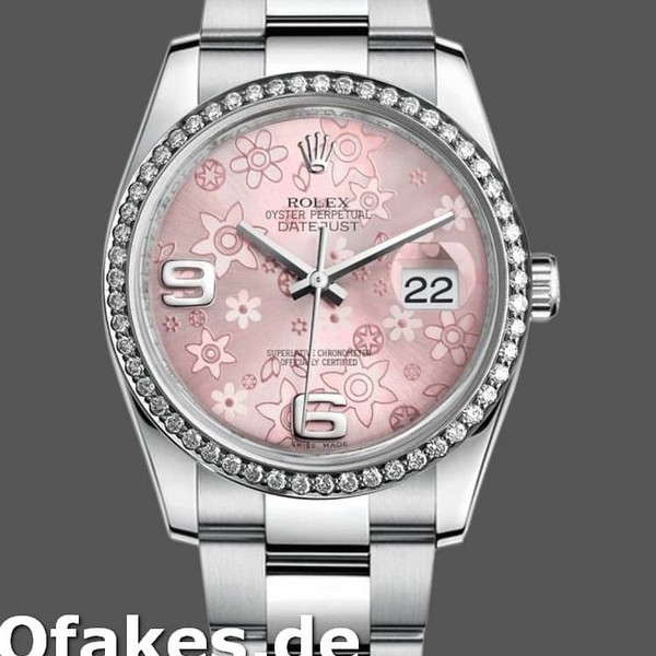 Super Clone Women's Rolex Datejust 36mm Women's-116244-Stainless Steel-Pink Floral Dial Pink