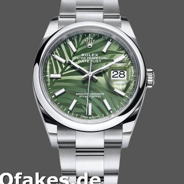 Super Clone Unisex's Rolex Datejust 36mm Unisex-126200-Olive Green Palm Motif Dial-Stainless Steel Green<br />