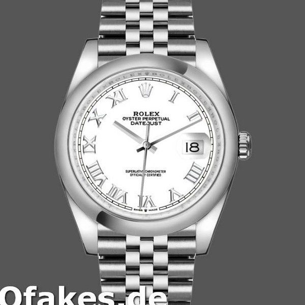 Super Clone Unisex's Rolex Datejust 36mm Unisex-126200-Stainless Steel-White Roman Dial White