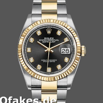 Super Clone Unisex's Rolex Datejust 36mm Unisex-126233-Black Diamond Dial-Fluted Bezel Black