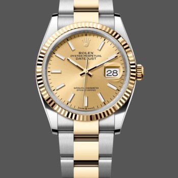 Super Clone Unisex's Rolex Datejust 36mm Unisex-126233-Champagne Index Dial Champagne