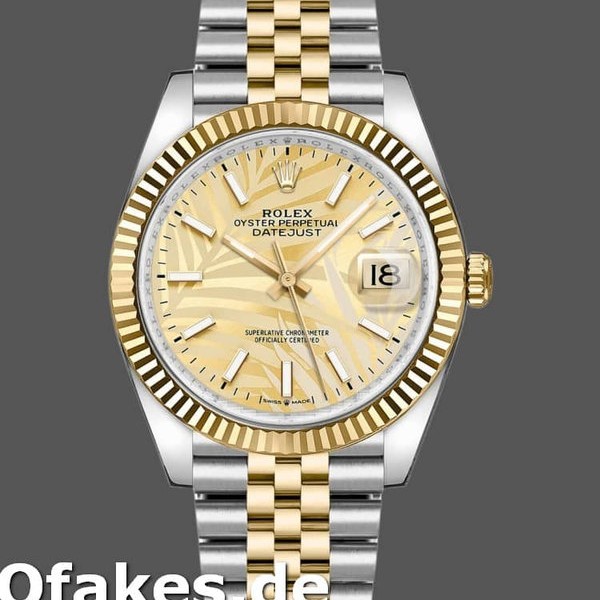 Super Clone Unisex's Rolex Datejust 36mm Unisex-126233-Golden Palm Motif Dial-Fluted Bezel Golden