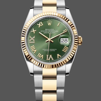 Super Clone Unisex's Rolex Datejust 36mm Unisex-126233-Olive Green Dial-Yellow Gold & Oystersteel Green