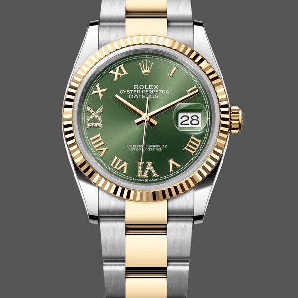 Super Clone Unisex's Rolex Datejust 36mm Unisex-126233-Olive Green Dial-Yellow Gold & Oystersteel Green