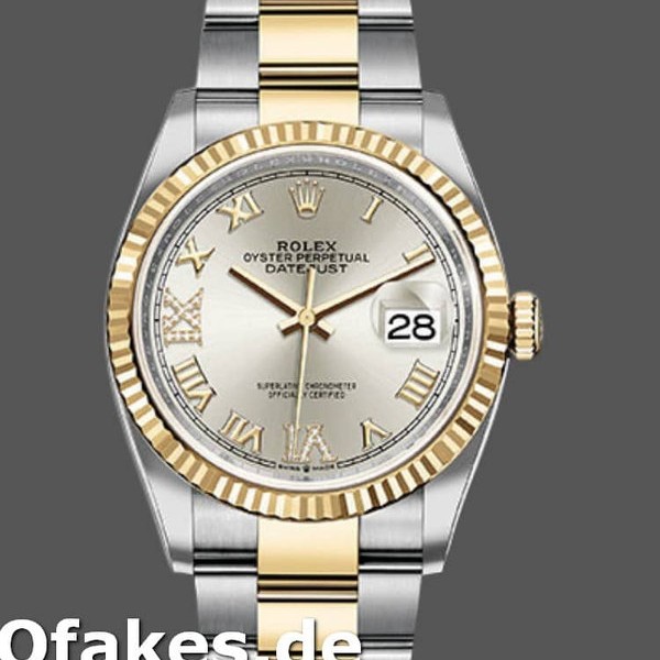 Super Clone Unisex's Rolex Datejust 36mm Unisex-126233-Silver Roman Numeral Dial Silver