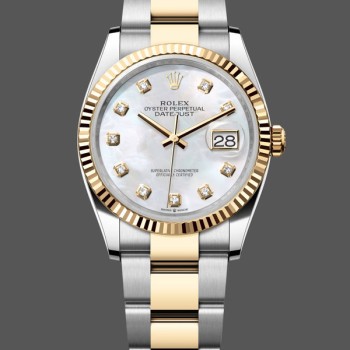 Super Clone Unisex's Rolex Datejust 36mm Unisex-126233-White MOP Diamond Dial White