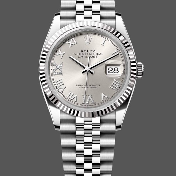 Super Clone Unisex's Rolex Datejust 36mm Women's-126234 0029-Silver Diamond Roman Dial Silver