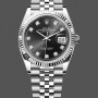 Super Clone Unisex's Rolex Datejust 36mm Unisex-126234-Fluted Bezel-Black Diamond Dial Black