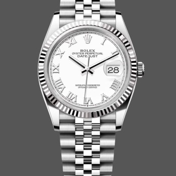 Super Clone Unisex's Rolex Datejust 36mm Unisex-126234-Fluted Bezel-White Roman Dial White
