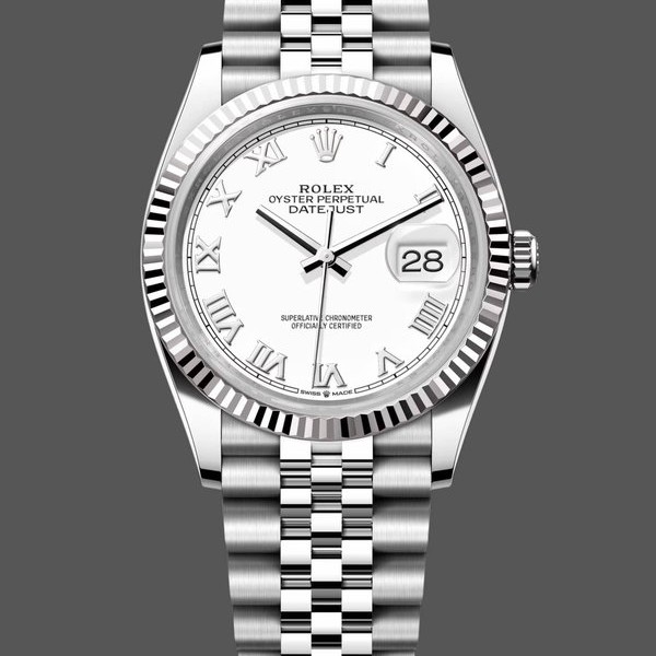 Super Clone Unisex's Rolex Datejust 36mm Unisex-126234-Fluted Bezel-White Roman Dial White