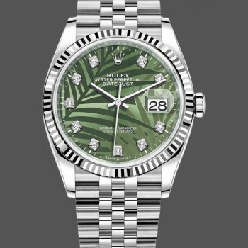 Super Clone Unisex's Rolex Datejust 36mm Unisex-126234-Olive Green Palm Motif Dial Green