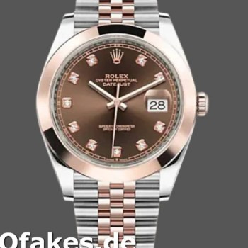 Super Clone Men's Rolex Datejust 41mm Men's-126301-Rose Gold-Chocolate Brown Diamonds Dial Chocolate Brown