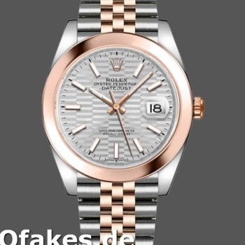 Super Clone Men's Rolex Datejust 41mm Men's-126301-Rose Gold-Silver Fluted Motif Dial Silver