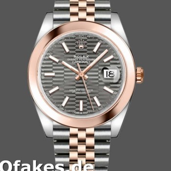 Super Clone Men's Rolex Datejust 41mm Men's-126301-Rose Gold-Slate Grey Fluted Motif Dial Grey