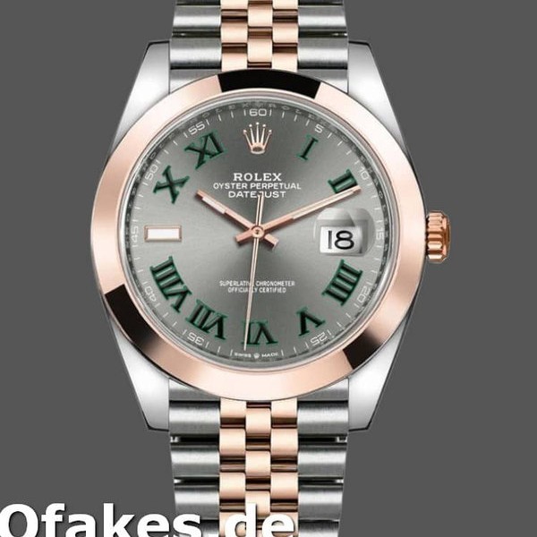 Super Clone Men's Rolex Datejust 41mm Men's-126301-Rose Gold-Slate Grey Wimbledon Dial Grey