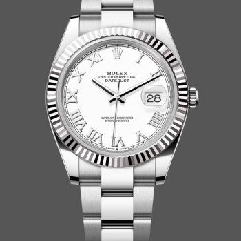 Super Clone Men's Rolex Datejust 41mm Men's-126334 0023-Fluted Bezel-White Roman Numeral Dial White