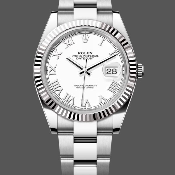 Super Clone Men's Rolex Datejust 41mm Men's-126334 0023-Fluted Bezel-White Roman Numeral Dial White