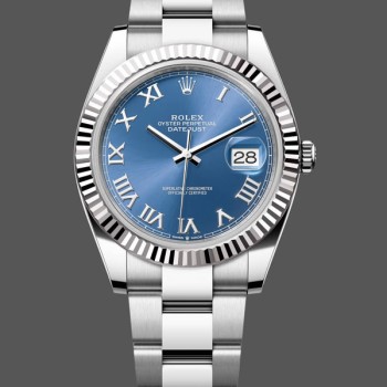 Super Clone Men's Rolex Datejust 41mm Men's-126334 0025-Fluted Bezel-Blue Roman Numeral Dial Blue