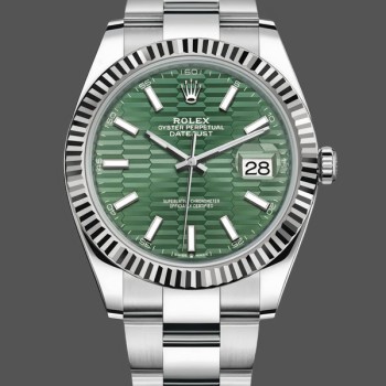 Super Clone Men's Rolex Datejust 41mm Men's-126334 0029-Fluted Bezel-Green Motif Dial Green