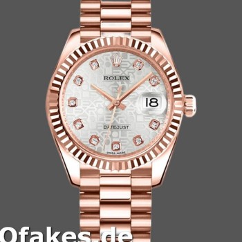 Super Clone Women's Rolex Datejust-178275, 31mm, Everose Gold Jubile Silver Dial, Lady Silver