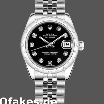 Super Clone Women's Rolex Datejust 31mm Women's-178344-Black Diamond Dial-Jubilee Bracelet Black