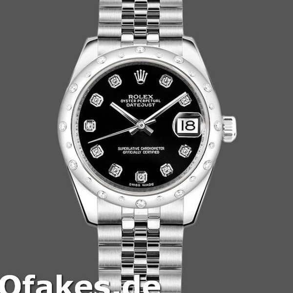 Super Clone Women's Rolex Datejust 31mm Women's-178344-Black Diamond Dial-Jubilee Bracelet Black