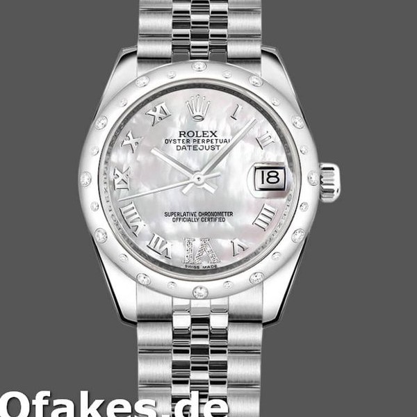 Super Clone Women's Rolex Datejust 31mm Women's-178344-White Mother‑of‑Pearl Diamond Dial MOP