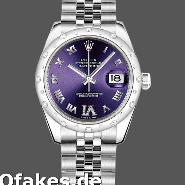 Super Clone Women's Rolex Datejust 31mm Women's-178344-Purple Dial-VI Diamonds Purple