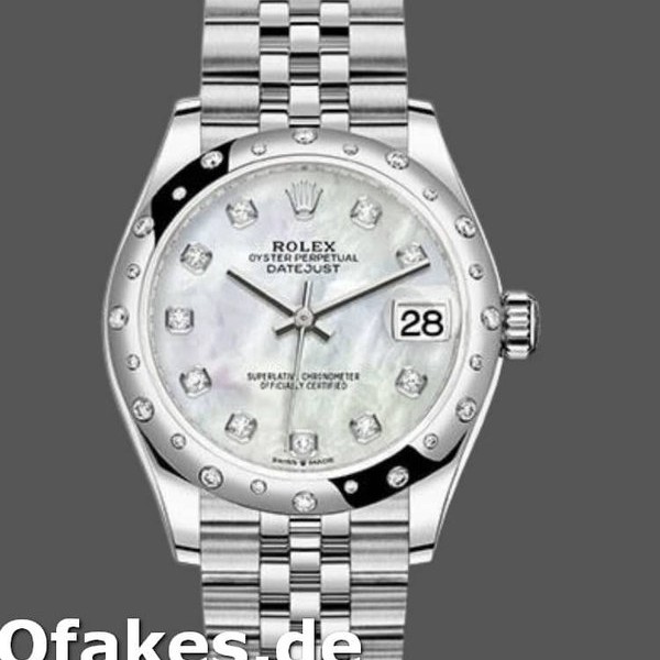 Super Clone Women's Rolex Datejust 31mm Women's-178344-White Mother‑of‑Pearl Diamond Dial MOP