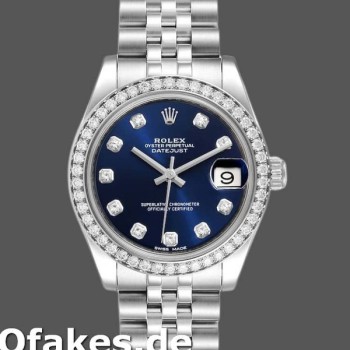 Super Clone Women's Rolex Datejust 31mm Women's-178384-Blue Dial-Diamond Bezel Blue