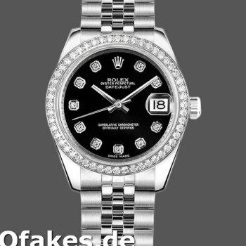 Super Clone Women's Rolex Datejust 31mm Women's-178384-Black Diamond Dial-Diamond Bezel Black<br />