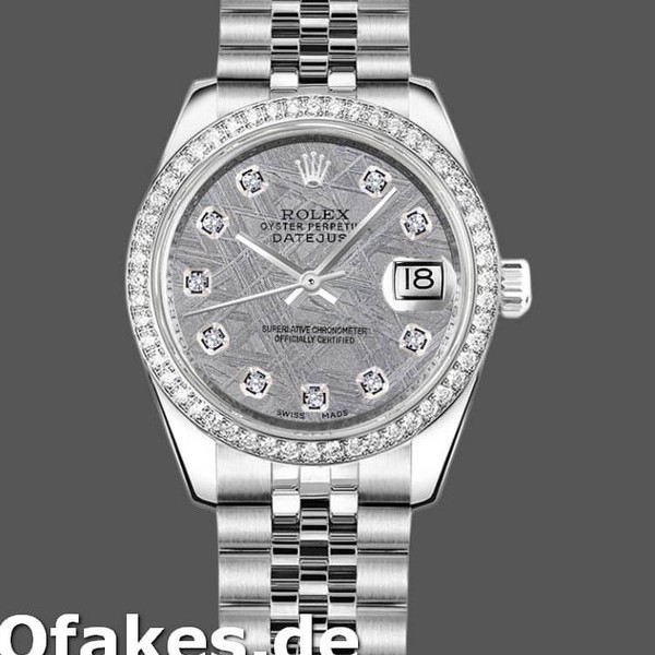 Super Clone Women's Rolex Datejust-178384, 31mm, Meteorite Grey Dial, Diamond Bezel, Lady Meteorite Grey
