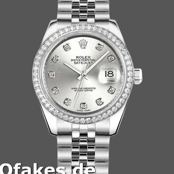 Super Clone Women's Rolex Datejust-178384, 31mm, Silver Diamonds Dial, Diamond Bezel, Lady Silver