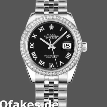 Super Clone Women's Rolex Datejust 31mm Women's-178384-Black Roman Dial-Stainless Steel Black