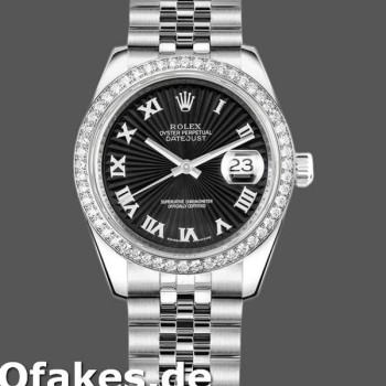 Super Clone Women's Rolex Datejust 31mm Women's-178384-Black Sunburst Dial-Stainless Steel Black