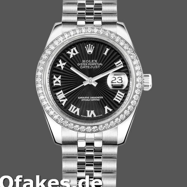 Super Clone Women's Rolex Datejust 31mm Women's-178384-Black Sunburst Dial-Stainless Steel Black