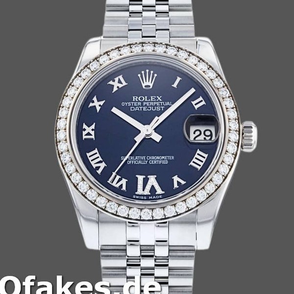 Super Clone Women's Rolex Datejust 31mm Women's-178384-Blue Diamond Dial-Stainless Steel Blue