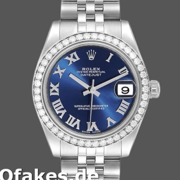 Super Clone Women's Rolex Datejust 31mm Women's-178384-Blue Roman Dial-Stainless Steel Blue