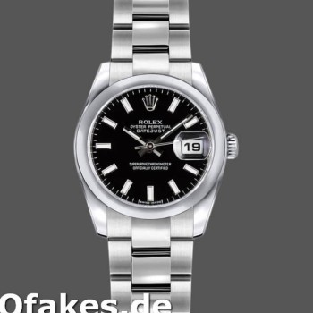 Super Clone Women's Rolex Datejust 26mm Women's-179160-Black Index Dial-Domed Bezel Black