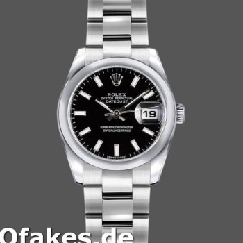 Super Clone Women's Rolex Datejust 26mm Women's-179160-Black Index Dial-Domed Bezel Black