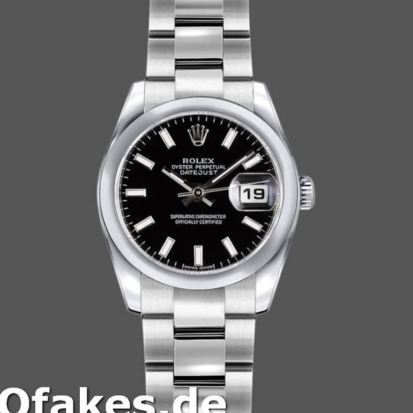 Super Clone Women's Rolex Datejust 26mm Women's-179160-Black Index Dial-Domed Bezel Black