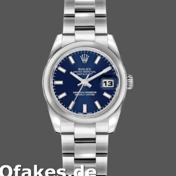 Super Clone Women's Rolex Datejust 26mm Women's-179160-Blue Index Dial-Domed Bezel Blue
