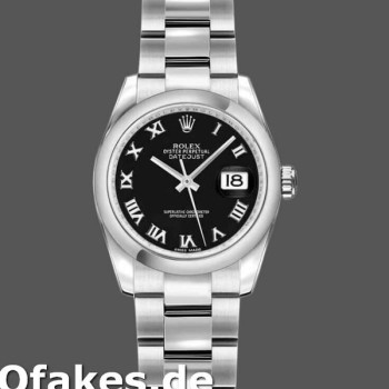 Super Clone Women's Rolex Datejust 26mm Women's-179160-Black Roman Dial-Oyster Bracelet Black